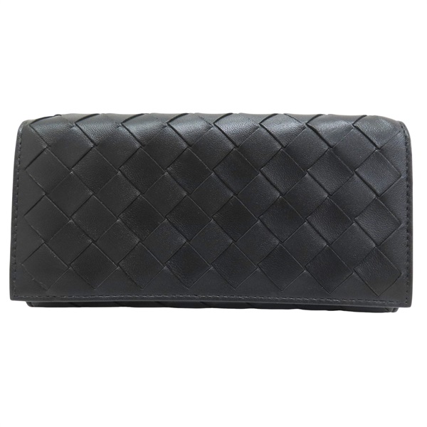 黑色 牛皮編織 釦式長夾【BOTTEGA VENETA BV 寶緹嘉】