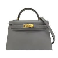 灰色牛皮 Mini Kelly 凱莉包 兩用包 K刻 金扣【HERMES 愛馬仕】