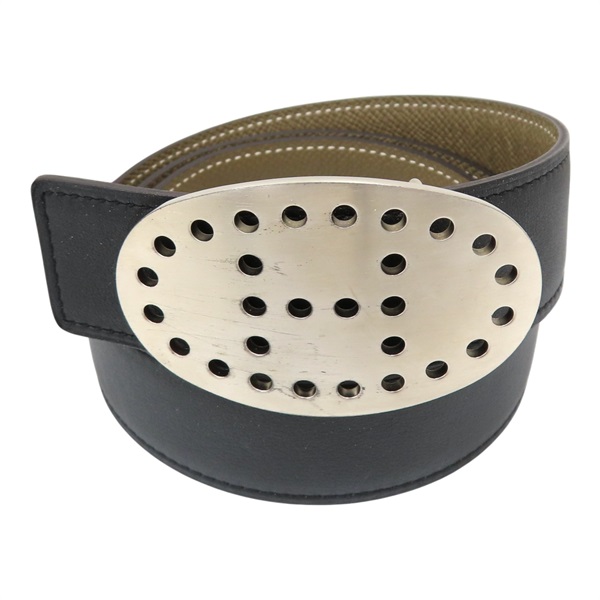 黑色 SWIFT/EPSOM牛皮 H圓牌 雙面皮帶 85CM 口R刻【HERMES 愛馬仕】