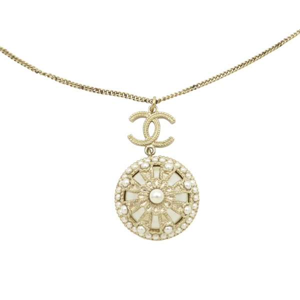 金色鍍金 立體珍珠 項鍊【CHANEL 香奈兒】 A96100