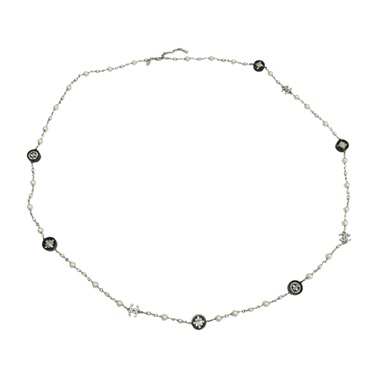 銀色金屬 白色人造珠 黑色壓克力 長項鍊【CHANEL 香奈兒】