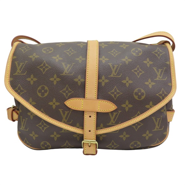 棕色 原花 PVC塗層帆布 SAUMUR MM 雙面馬鞍包 肩背包 M42256