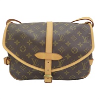 棕色 原花 PVC塗層帆布 SAUMUR MM 雙面馬鞍包 肩背包 M42256