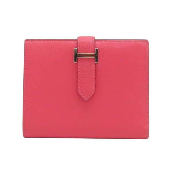 唇膏粉 Chevre山羊皮 Bearn 銀扣 兩折短夾 C刻 銀扣【HERMES 愛馬仕】