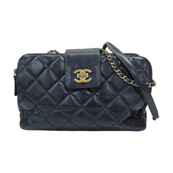 藍色 菱格紋 牛皮 肩背包 無卡【CHANEL 香奈兒】