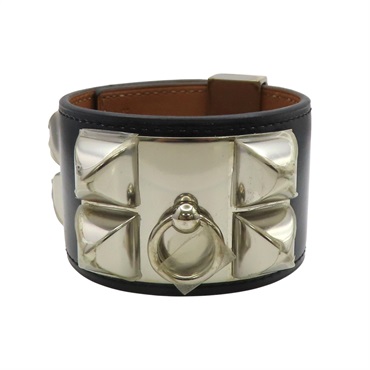 黑色 Box牛皮 Colier de Chien 手環 □R刻 銀扣【HERMES 愛馬仕】 H068440CK89T2