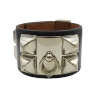 黑色 Box牛皮 Colier de Chien 手環 □R刻 銀扣【HERMES 愛馬仕】 H068440CK89T2