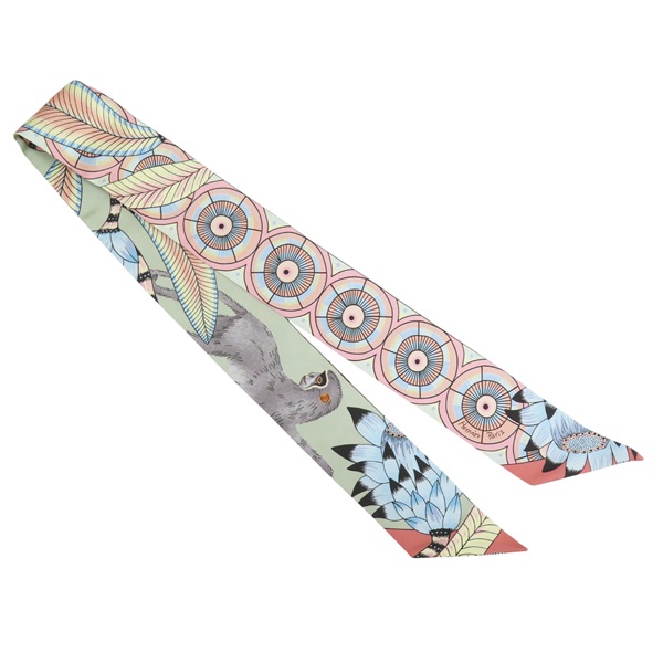 粉色 絲質 絲巾 Savana Dance Twilly【HERMES 愛馬仕】