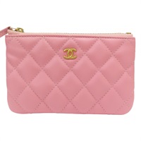 粉色 羊皮 拉鍊零錢包 金扣【CHANEL 香奈兒】