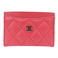 橘紅色 菱格紋 荔枝牛皮 名片夾【CHANEL 香奈兒】