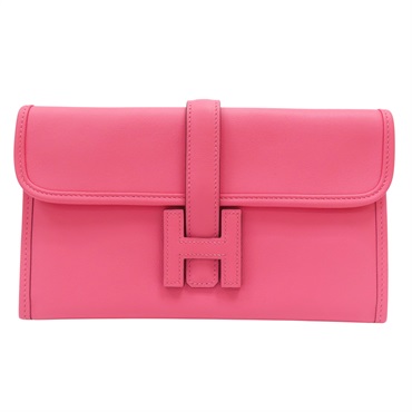 杜鵑粉色 皮革 Jige Duo Wallet 手拿包 A刻 銀扣【HERMES 愛馬仕】