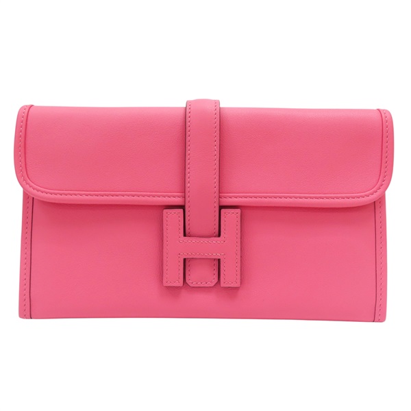 杜鵑粉色 皮革 Jige Duo Wallet 手拿包 A刻 銀扣【HERMES 愛馬仕】