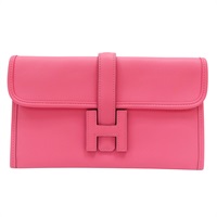 杜鵑粉色 皮革 Jige Duo Wallet 手拿包 A刻 銀扣【HERMES 愛馬仕】