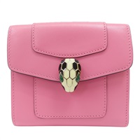 粉色牛皮 蛇頭 Serpenti Forever 扣式短夾【BVLGARI 寶格麗】