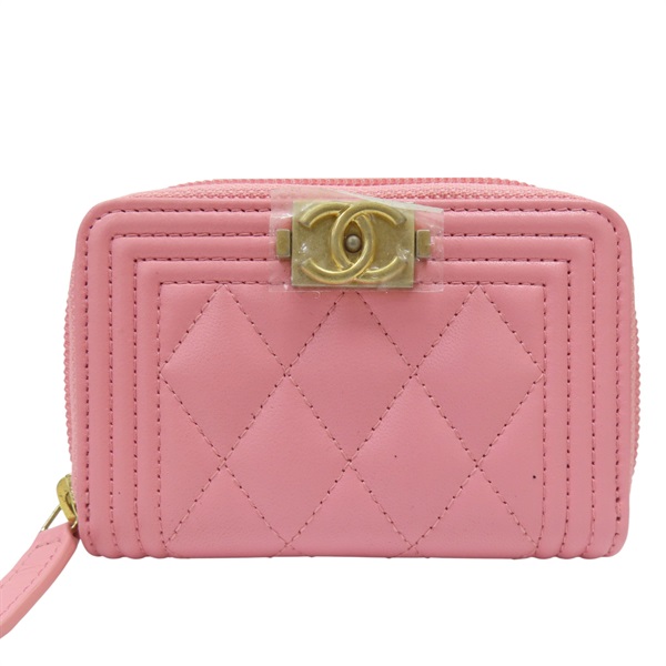粉色 羊皮 BOY 零錢包 金扣【CHANEL 香奈兒】 A80602