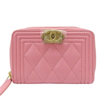 粉色 羊皮 BOY 零錢包 金扣【CHANEL 香奈兒】 A80602
