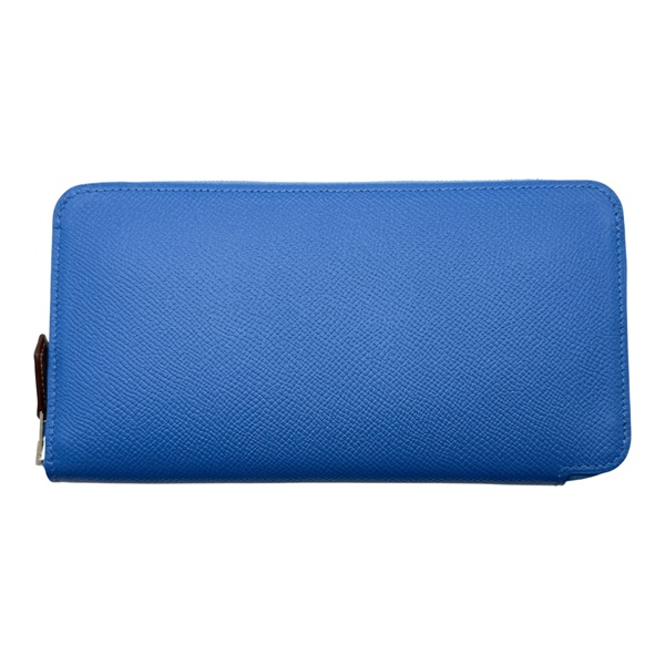 法國藍色 Epsom牛皮 絲巾 Silk'in 拉鍊長夾 C刻 銀扣【HERMES 愛馬仕】