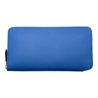 法國藍色 Epsom牛皮 絲巾 Silk'in 拉鍊長夾 C刻 銀扣【HERMES 愛馬仕】