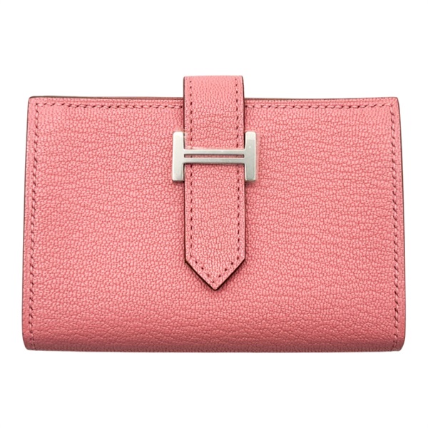 粉色 Chevre皮革 Bearn Mini 短夾 Y刻 銀扣【HERMES 愛馬仕】