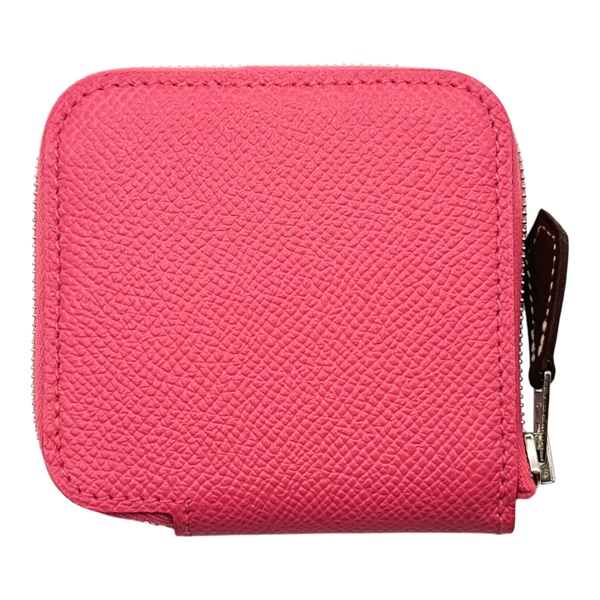 杜鵑粉色 Epsom牛皮 拉鍊 Silk'In 絲巾 零錢包 T刻 銀扣【HERMES 愛馬仕】