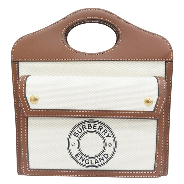 米色帆布 棕色牛皮飾邊 Pocket 兩用包【BURBERRY 巴寶莉】