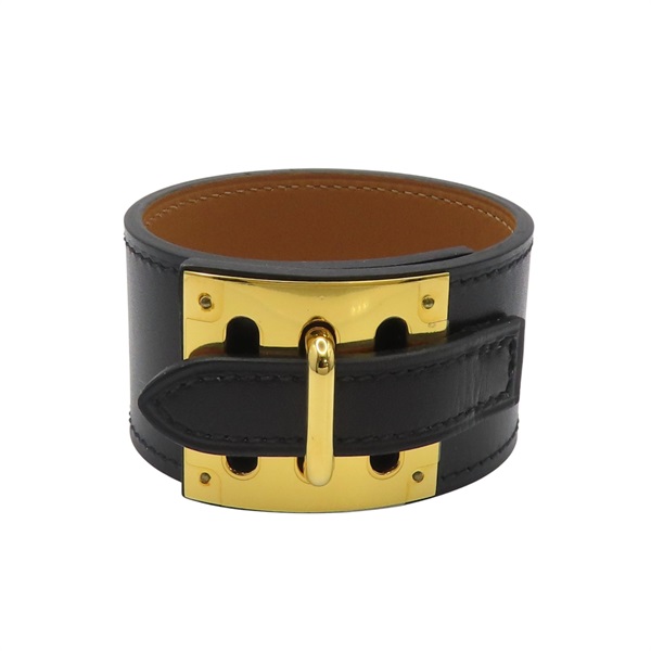 黑色牛皮 鍍金屬 手環 口R刻【HERMES 愛馬仕】 口R刻/R