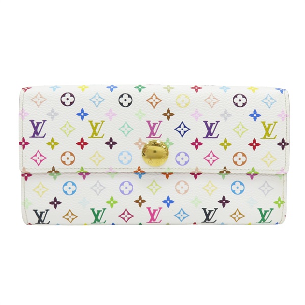白彩原花 帆布 Sarah 釦式長夾【LOUIS VUITTON LV 路易威登】 M93744