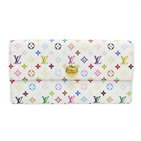 白彩原花 帆布 Sarah 釦式長夾【LOUIS VUITTON LV 路易威登】 M93744
