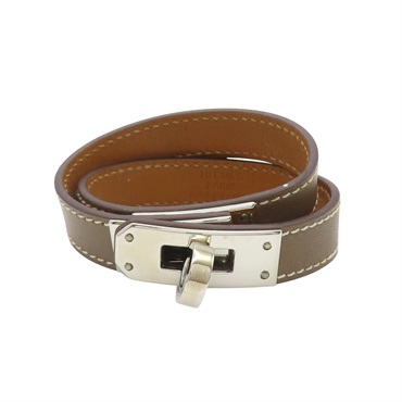 大象灰 Swift牛皮 銀色鍍金 Kelly Double Tour 手環 口Q刻【HERMES 愛馬仕】 口Q刻/FL