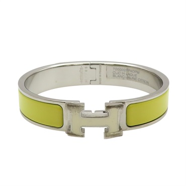 黃色琺瑯 銀色鍍金 Clic H 手環【HERMES 愛馬仕】