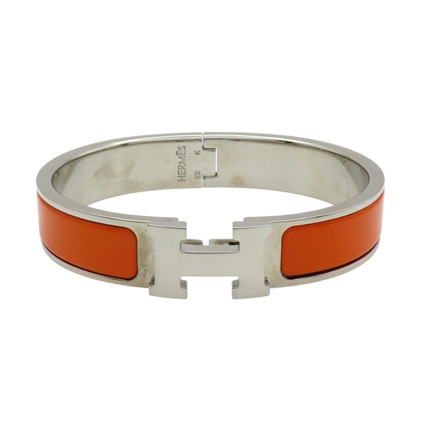 橘色琺瑯 銀色鍍金 Clic H 手環【HERMES 愛馬仕】
