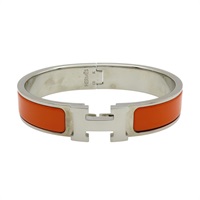 橘色琺瑯 銀色鍍金 Clic H 手環【HERMES 愛馬仕】