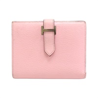 粉色 Chevre山羊皮 Bearn 兩折短夾 U刻 銀扣【HERMES 愛馬仕】