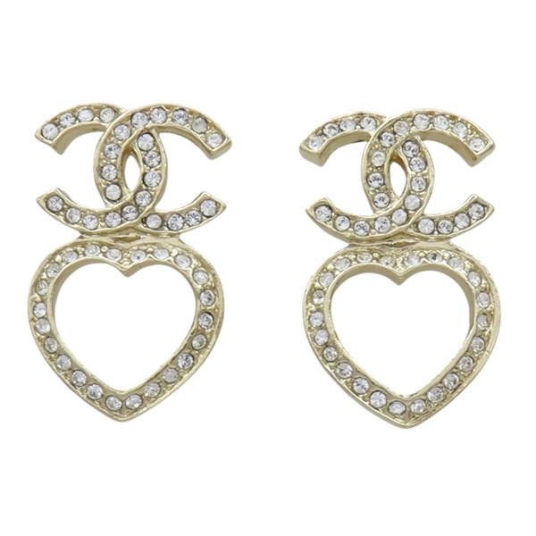 水晶 金屬 CC愛心垂墜耳環【CHANEL 香奈兒】