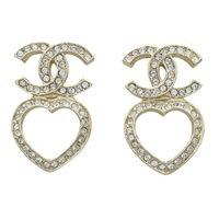 水晶 金屬 CC愛心垂墜耳環【CHANEL 香奈兒】