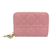 粉色羊皮 Lady Dior Voyageur 拉鍊零錢包【Dior 迪奧】