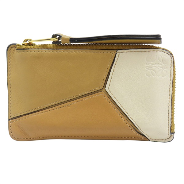 卡其色 牛皮 拉鍊 卡片零錢包【LOEWE 羅威】