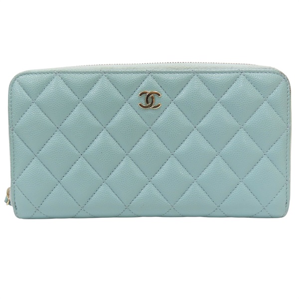 淺綠色 菱格紋 荔枝牛皮 拉鍊長夾 無卡 AP0242【CHANEL 香奈兒】 AP0242