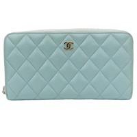 淺綠色 菱格紋 荔枝牛皮 拉鍊長夾 無卡 AP0242【CHANEL 香奈兒】 AP0242