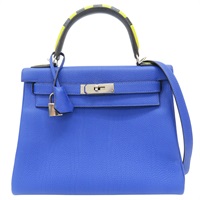 藍色 黃色 Togo牛革 Kelly 28 Au Galop 凱莉包 两用包 A刻 銀扣【HERMES 愛馬仕】