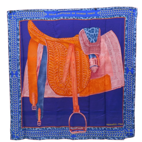 藍色 喀什米爾 真絲 絲巾 140*140【HERMES 愛馬仕】