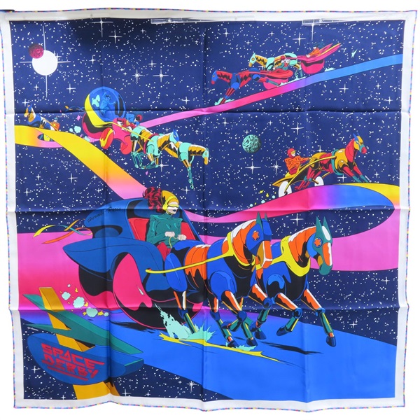 藍色 Space Derby 絲綢 絲巾 90*90【HERMES 愛馬仕】