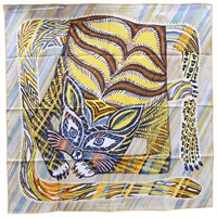 黃色 Le Chat Carre 絲綢 絲巾 90*90【HERMES 愛馬仕】