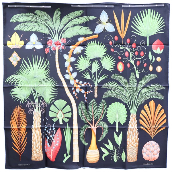 黑色 Index Palmarum 絲綢 絲巾 90*90【HERMES 愛馬仕】