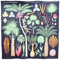 黑色 Index Palmarum 絲綢 絲巾 90*90【HERMES 愛馬仕】