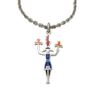 藍/紅色漆面 銀色鍍金 Artificier 項鍊【HERMES 愛馬仕】