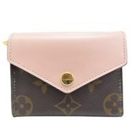 棕色 原花帆布 粉色牛皮 Zoe 三折短夾 M62933【LOUIS VUITTON LV 路易威登】 M62933