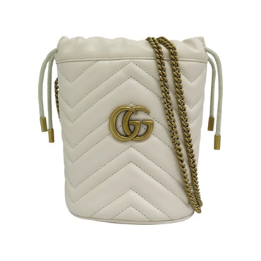 白色羊皮 GG Marmont 水桶包 肩背包 575163【GUCCI 古馳】 575163