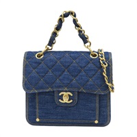 藍色 丹寧布 鍊帶 金扣 兩用包【CHANEL 香奈兒】