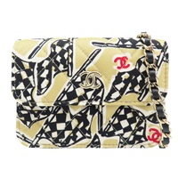 米/黑色 棉質 賽車旗圖案 Fabric Mini Crossbody 肩背包【CHANEL 香奈兒】